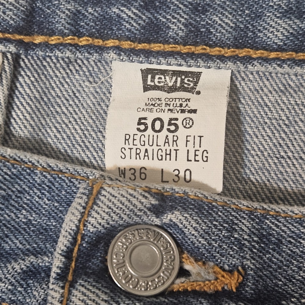 VTG Levis 505 Jeans Men's 34X30 Y2K Light Wash Denim MADE IN USA - Picture 8 of 13